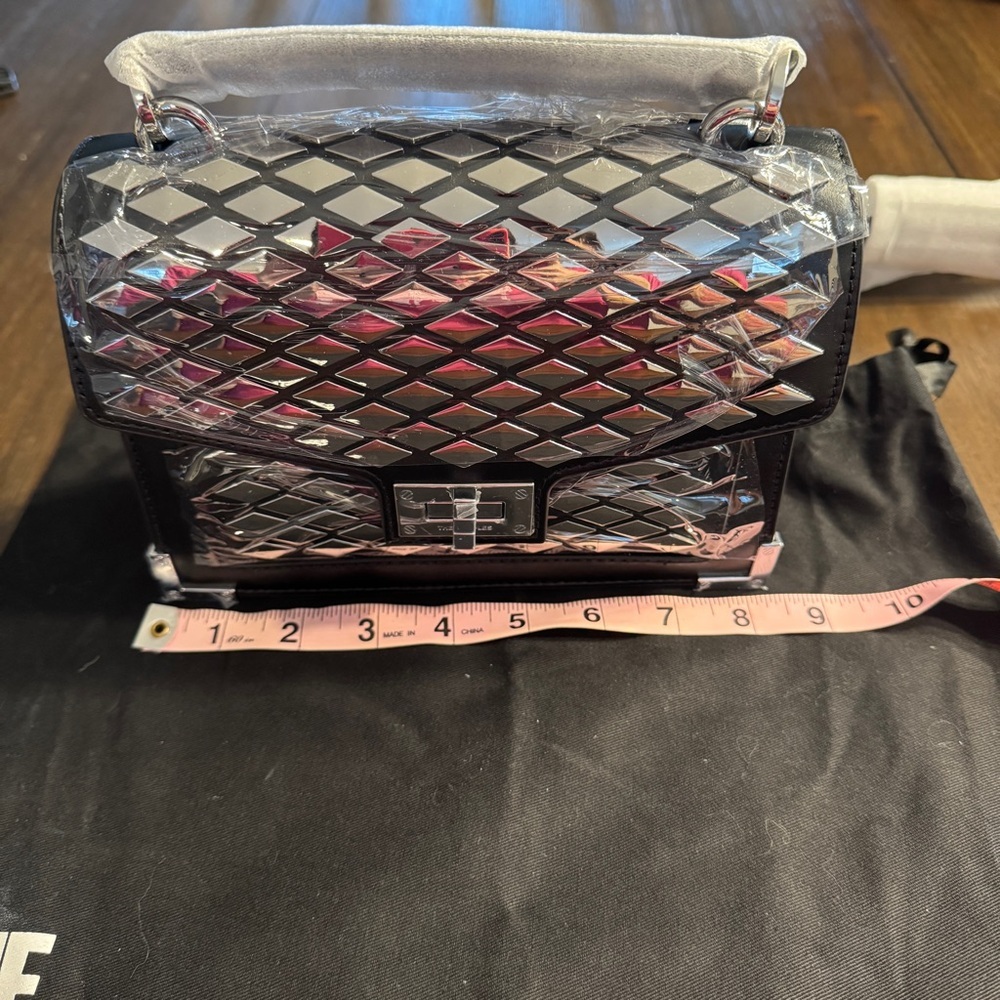 The Kooples Emily Studded Leather Satchel Bag Black NWT Crossbody - Picture 14 of 16